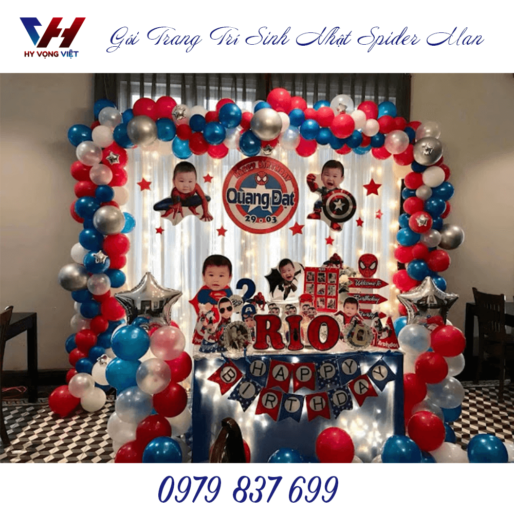 goi trang tri sinh nhat spiderman